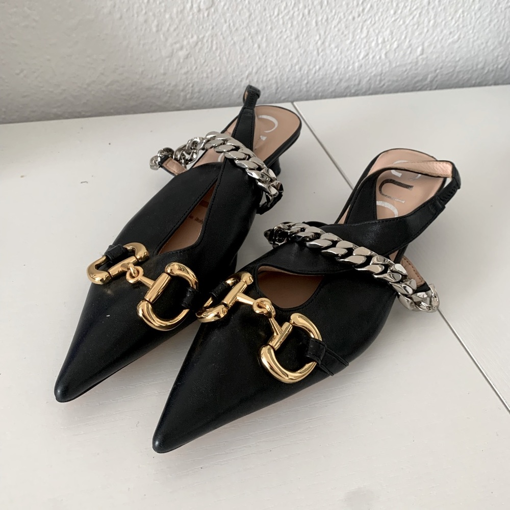 Gucci horsebit with chain slingback shoes